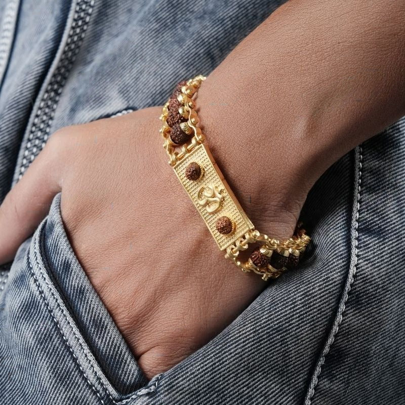 Gold Plated Modern Om Rudraksha Bracelet
