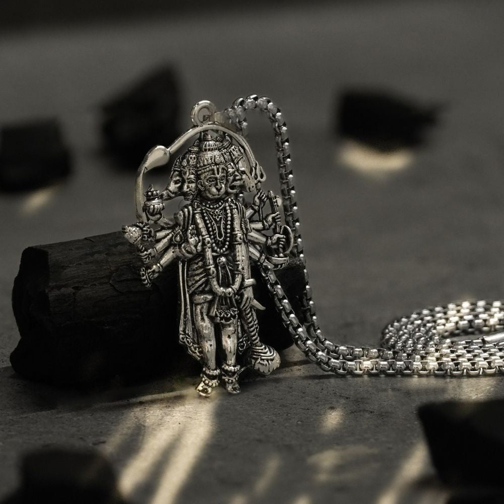 Silver Plated Panchmukhi Hanuman Ji Necklace