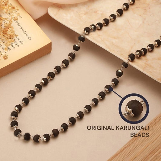 Silver Plated Eternal Karungali Mala - Natural Ebony Wood (Govt. Certified)