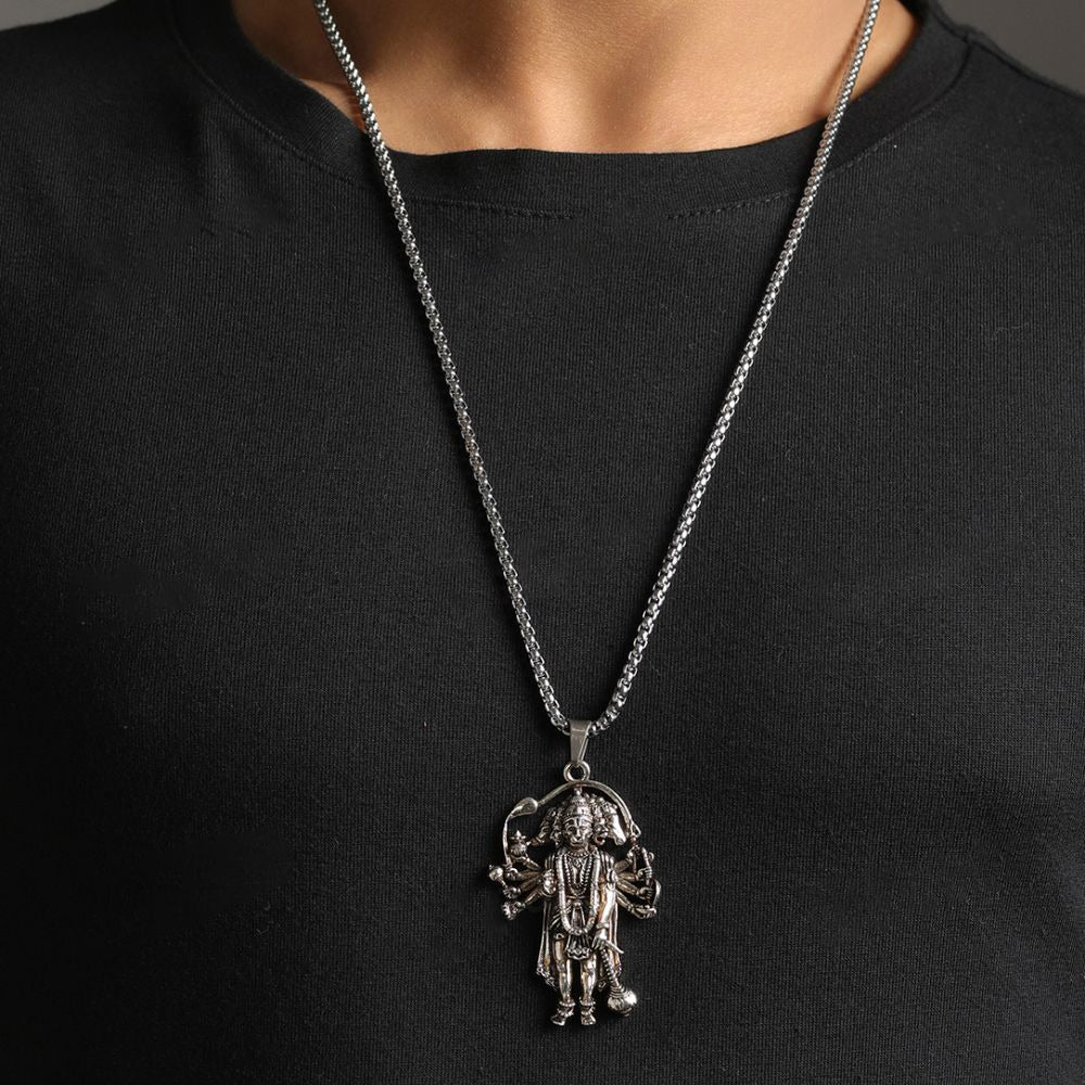 Silver Plated Panchmukhi Hanuman Ji Necklace