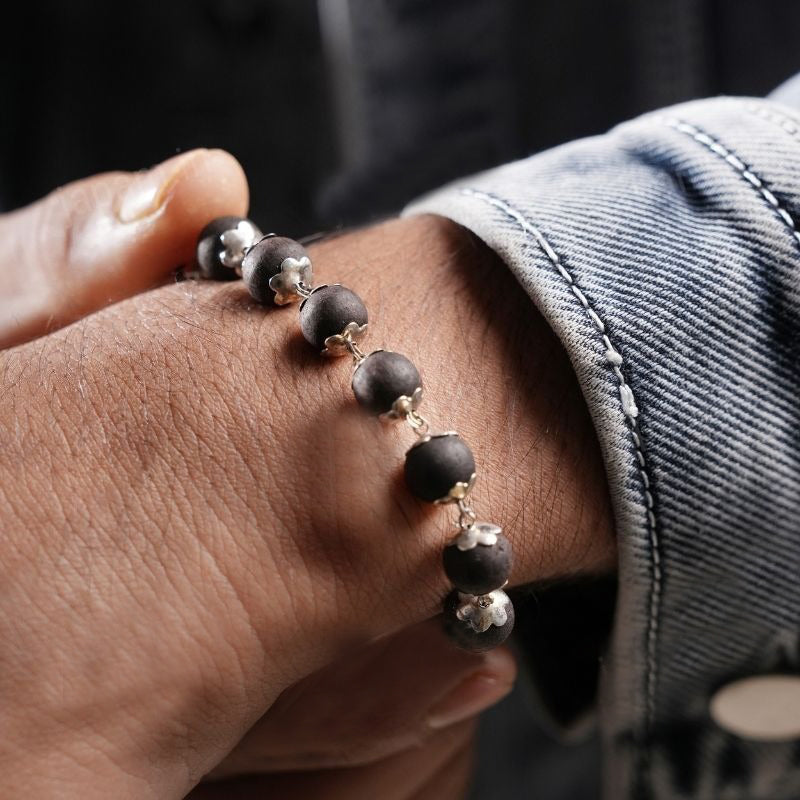 Silver Plated Karungali Beads Bracelet - For Men