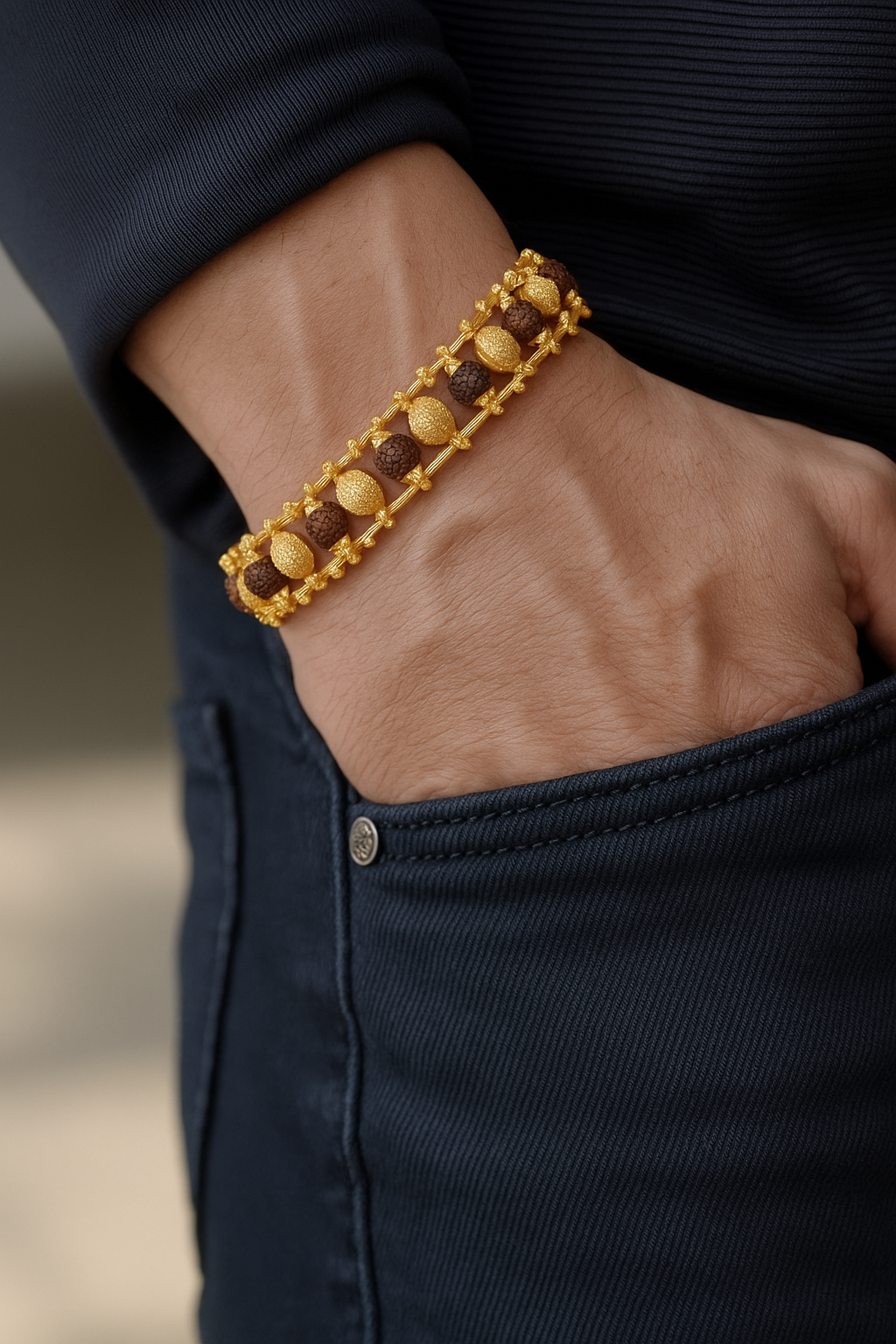 Gold Plated Golden Beads Modern Rudraksha Bracelet