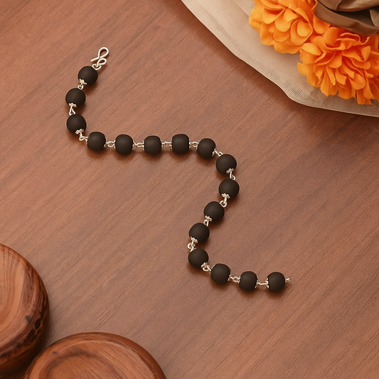 Silver Plated Karungali Beads Bracelet - For Men