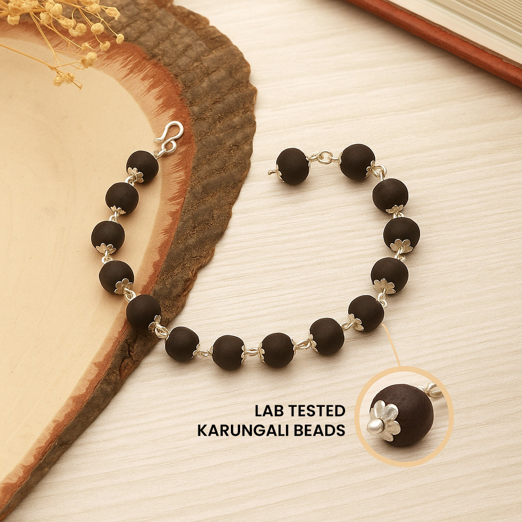 Silver Plated Karungali Beads Bracelet - For Men
