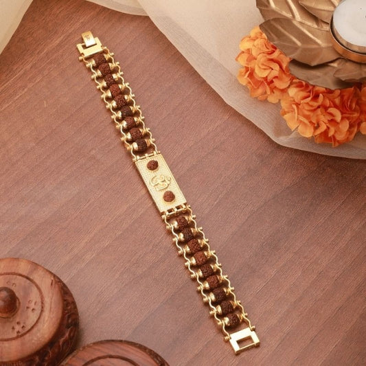 Gold Plated Modern Om Rudraksha Bracelet